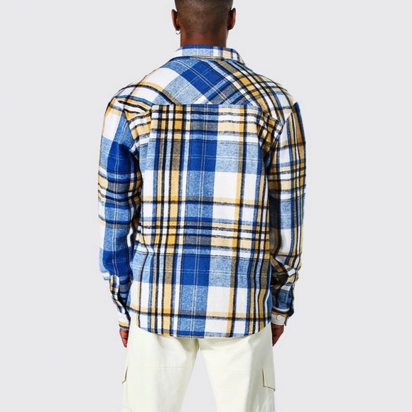 BoohooMAN 1/2 Zip Pullover Flannel Shirt Men’s L Heavy Brushed Overshirt Jacket - Picture 4 of 13